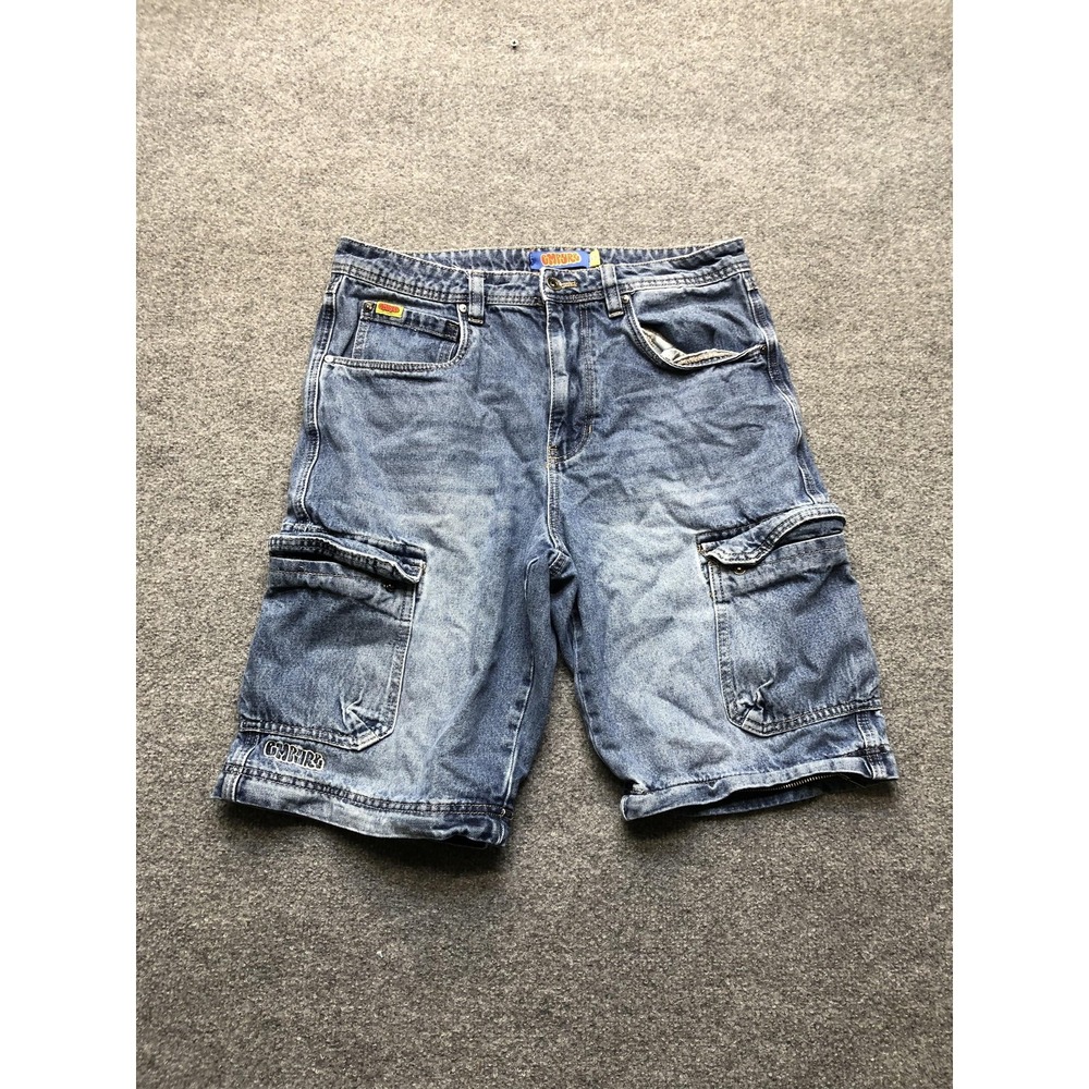 Y2K Cargo Shorts Mens 35 Blue Denim Relaxed Fit Zip Pockets Y2K Carpenter